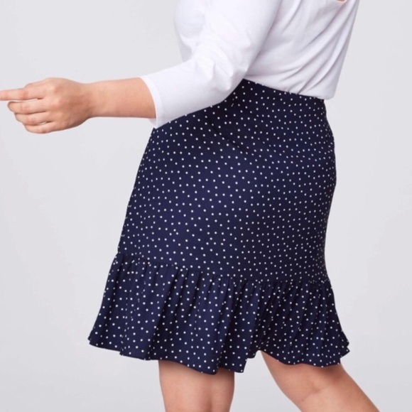 LOFT Navy Polka Dot Ruffle Wrap Skirt Size 6 - Picture 2 of 8